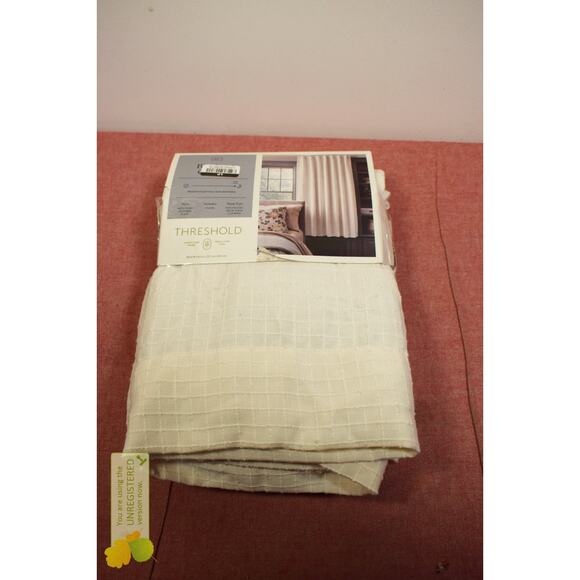 Threshold 50x63" Blackout Textured Plaid Rod Pocket Curtain Panel Ivory* - Picture 3 of 6